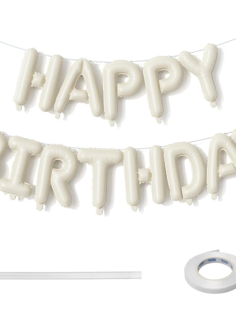 Cream Happy Birthday Balloon Banner, Neutral Beige Happy Birthday Foil Balloon,